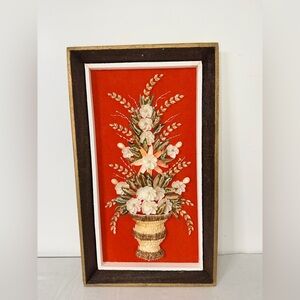 Vintage 3D Shell Art Wall Panel Handmade Real Seashell Floral Coastal MCM Decor